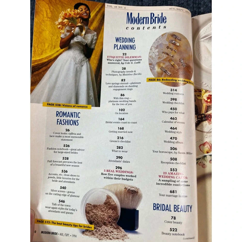 Vintage 90s MODERN BRIDE Magazine August/September 1994 Wedding Gowns Decor Cake